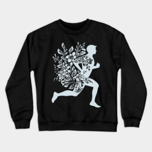 Floral Running Man – Strength, Motion & Nature Combined Crewneck Sweatshirt