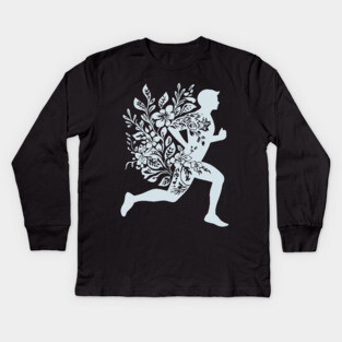 Floral Running Man – Strength, Motion & Nature Combined Kids Long Sleeve T-Shirt