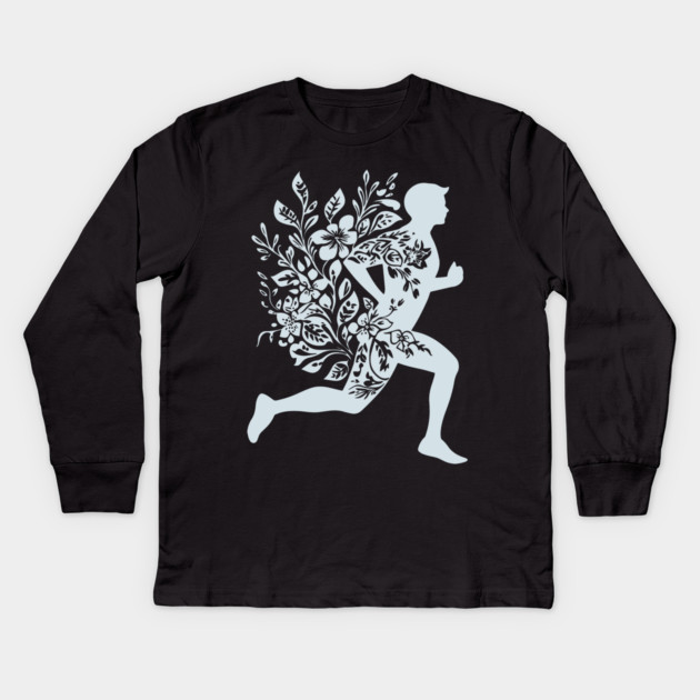 Floral Running Man – Strength, Motion & Nature Combined Kids Long Sleeve T-Shirt by TuncGK