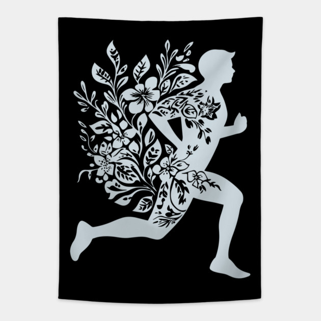 Floral Running Man – Strength, Motion & Nature Combined Tapestry by TuncGK
