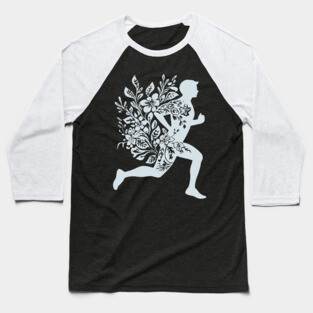 Floral Running Man – Strength, Motion & Nature Combined Baseball T-Shirt