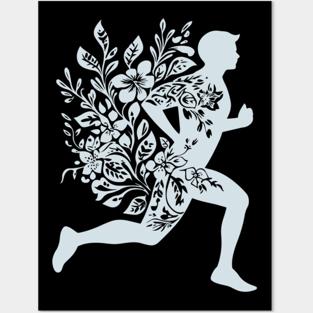 Floral Running Man – Strength, Motion & Nature Combined Wall Art by TuncGK