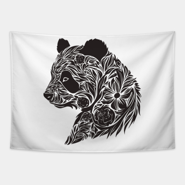 Floral Panda – The Cutest Bear Meets Botanical Elegance Tapestry by TuncGK