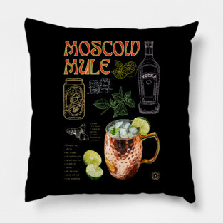 Moscow Mule Cocktail Recipe Vintage Chalkboard Bar Art Pillow