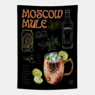 Moscow Mule Cocktail Recipe Vintage Chalkboard Bar Art Tapestry