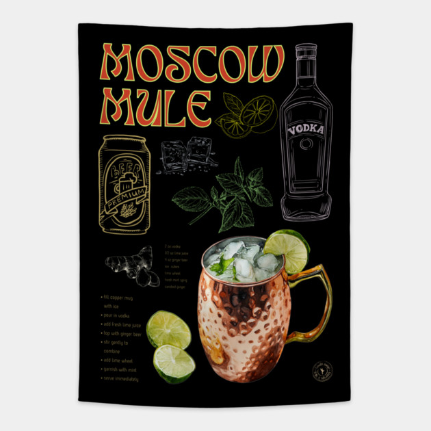 Moscow Mule Cocktail Recipe Vintage Chalkboard Bar Art Tapestry by TuncGK