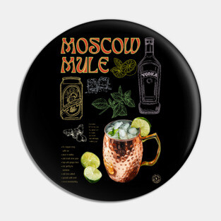 Moscow Mule Cocktail Recipe Vintage Chalkboard Bar Art Pin