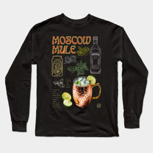 Moscow Mule Cocktail Recipe Vintage Chalkboard Bar Art Long Sleeve T-Shirt
