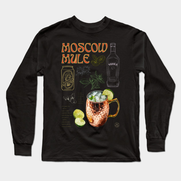 Moscow Mule Cocktail Recipe Vintage Chalkboard Bar Art Long Sleeve T-Shirt by TuncGK