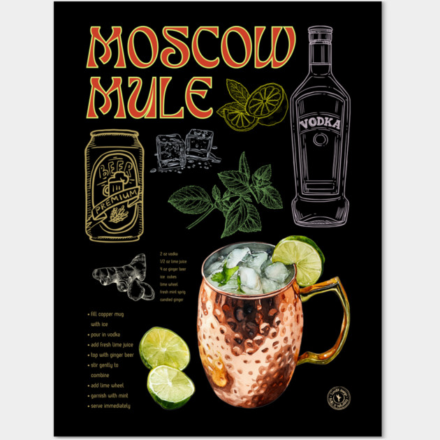 Moscow Mule Cocktail Recipe Vintage Chalkboard Bar Art Wall Art by TuncGK