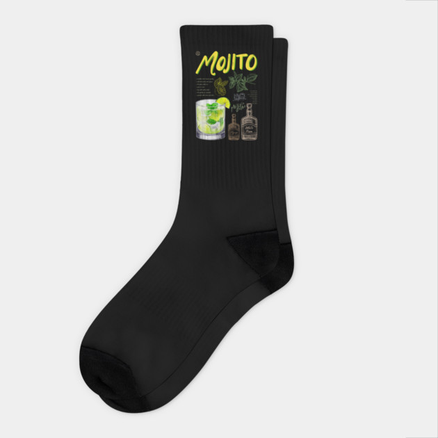 Classic Mojito Cocktail Recipe Vintage Chalkboard Print Socks by TuncGK