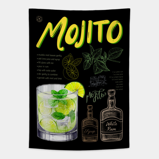 Classic Mojito Cocktail Recipe Vintage Chalkboard Print Tapestry by TuncGK