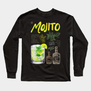 Classic Mojito Cocktail Recipe Vintage Chalkboard Print Long Sleeve T-Shirt