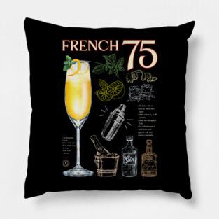 French 75 Cocktail Recipe Vintage Chalkboard Art for Mixology Lovers Pillow