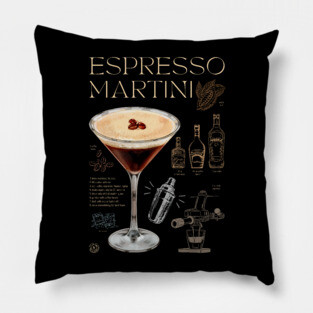 Elegant Espresso Martini Cocktail Recipe Vintage Chalkboard Art Pillow