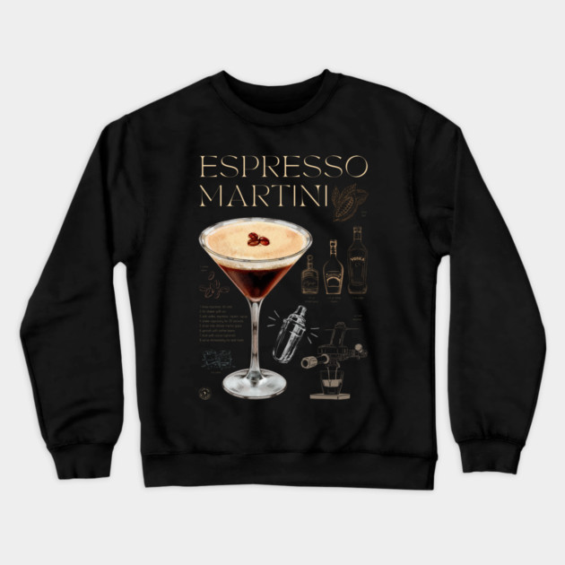 Elegant Espresso Martini Cocktail Recipe Vintage Chalkboard Art Crewneck Sweatshirt by TuncGK