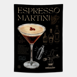 Elegant Espresso Martini Cocktail Recipe Vintage Chalkboard Art Tapestry