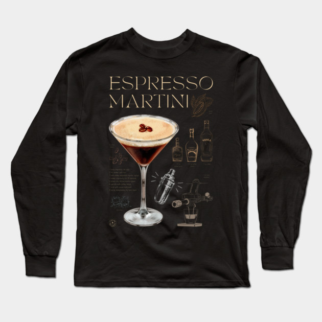 Elegant Espresso Martini Cocktail Recipe Vintage Chalkboard Art Long Sleeve T-Shirt by TuncGK