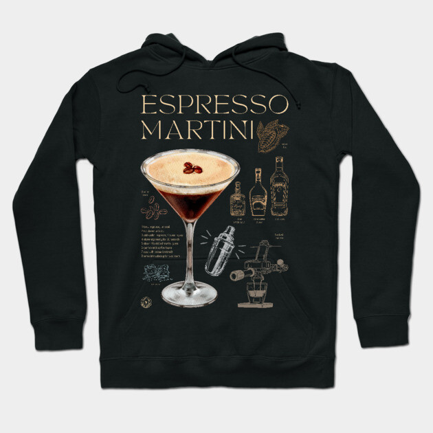 Elegant Espresso Martini Cocktail Recipe Vintage Chalkboard Art Hoodie by TuncGK