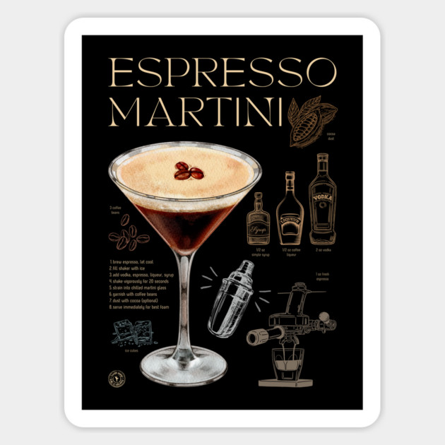 Elegant Espresso Martini Cocktail Recipe Vintage Chalkboard Art Magnet by TuncGK
