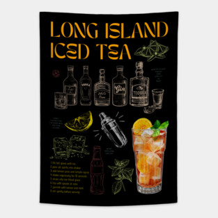 Vintage Long Island Iced Tea Cocktail Recipe Chalkboard Art Tapestry