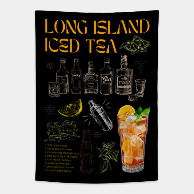Vintage Long Island Iced Tea Cocktail Recipe Chalkboard Art Tapestry by TuncGK