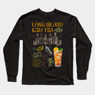Vintage Long Island Iced Tea Cocktail Recipe Chalkboard Art Long Sleeve T-Shirt