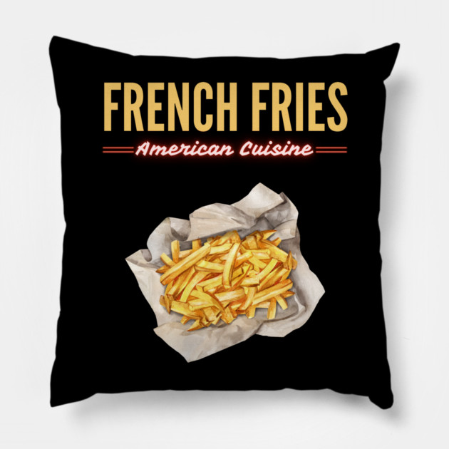 Golden French Fries Retro Diner Food Art Pillow by TuncGK