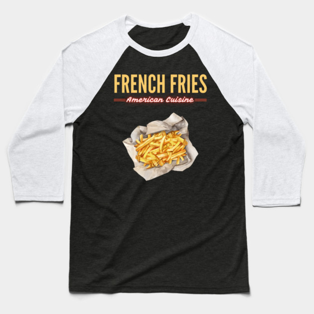 Golden French Fries Retro Diner Food Art Baseball T-Shirt by TuncGK
