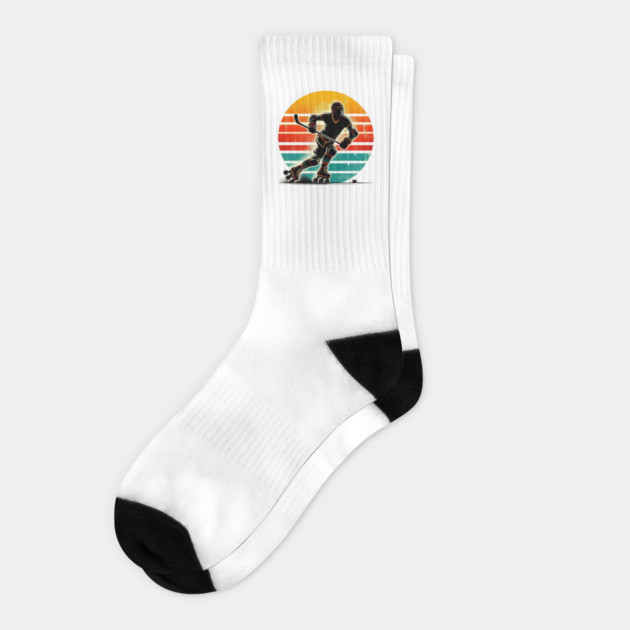 Retro Roller Hockey – Vintage Style Action Silhouettes Socks by Ben's Store 1
