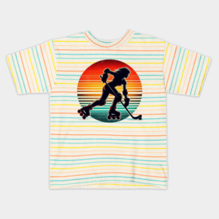 Retro Roller Hockey – Vintage Style Action Silhouettes Kids T-Shirt