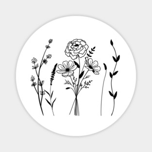 Black Botanical Line Art Boho Floral Art Magnet