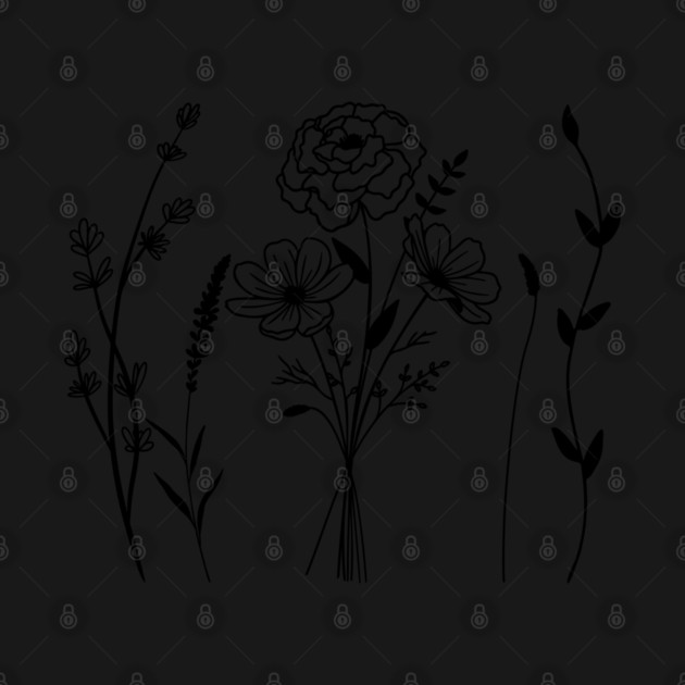 Black Botanical Line Art Boho Floral Art by CrystalJ 