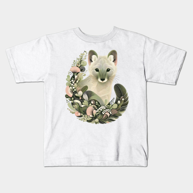 American Marten Botanical Nature Art Illustration Kids T-Shirt by BirdsnStuff