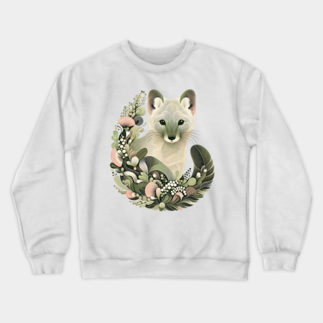American Marten Botanical Nature Art Illustration Crewneck Sweatshirt by BirdsnStuff