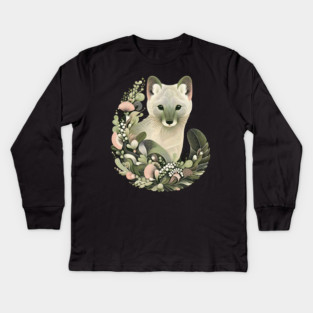 American Marten Botanical Nature Art Illustration Kids Long Sleeve T-Shirt