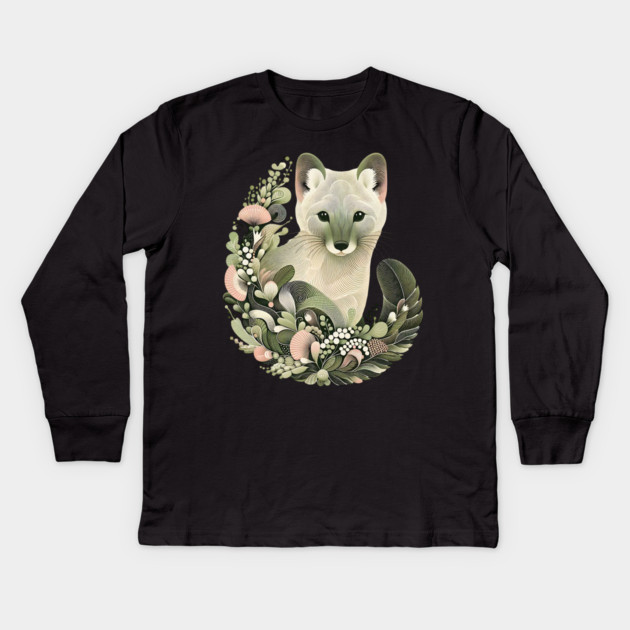 American Marten Botanical Nature Art Illustration Kids Long Sleeve T-Shirt by BirdsnStuff