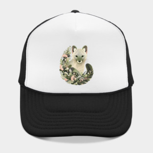 American Marten Botanical Nature Art Illustration Hat