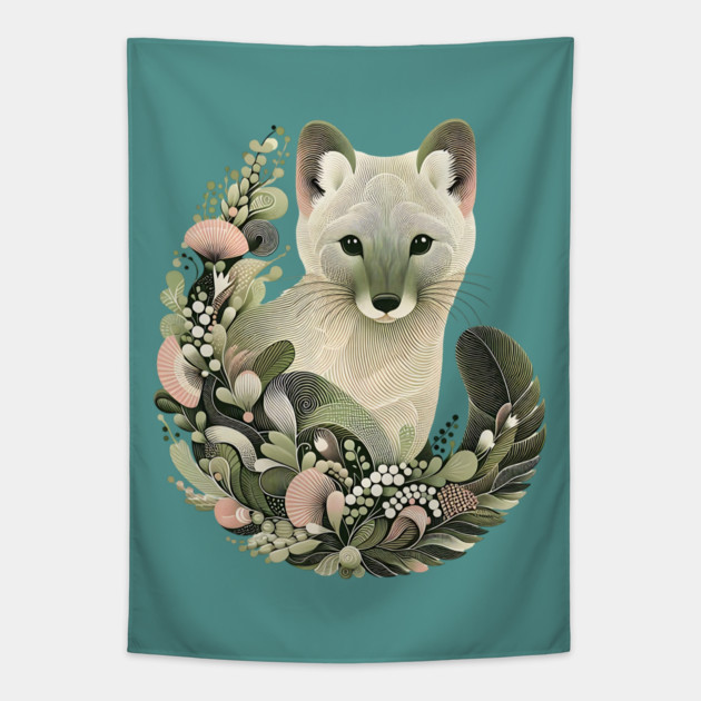 American Marten Botanical Nature Art Illustration Tapestry by BirdsnStuff