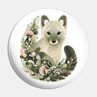 American Marten Botanical Nature Art Illustration Pin