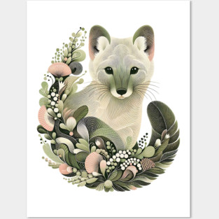 American Marten Botanical Nature Art Illustration Posters and Art