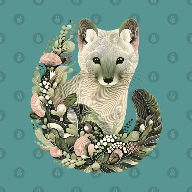 American Marten Botanical Nature Art Illustration by BirdsnStuff