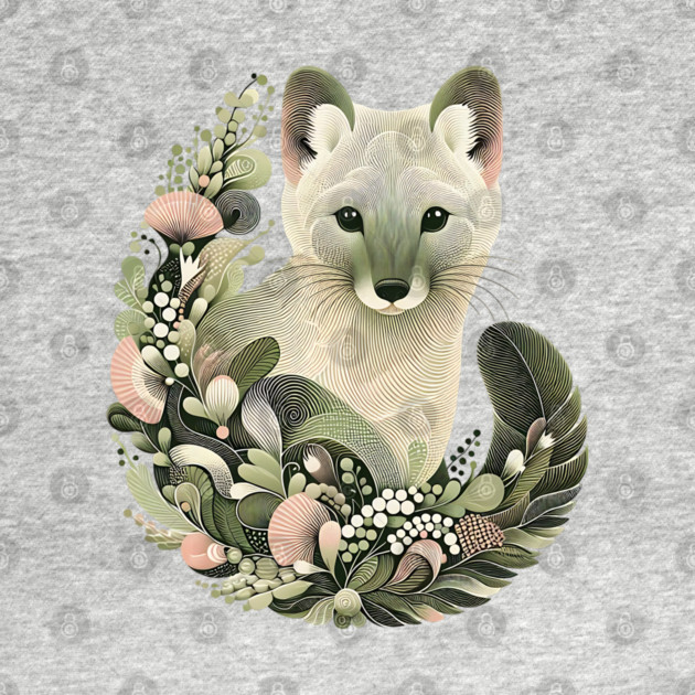 American Marten Botanical Nature Art Illustration by BirdsnStuff