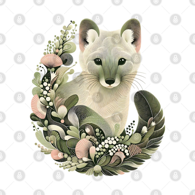 American Marten Botanical Nature Art Illustration by BirdsnStuff