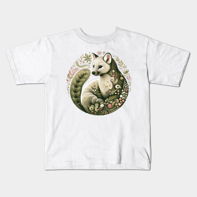 American Marten Botanical Nature Art Illustration2 Kids T-Shirt by BirdsnStuff