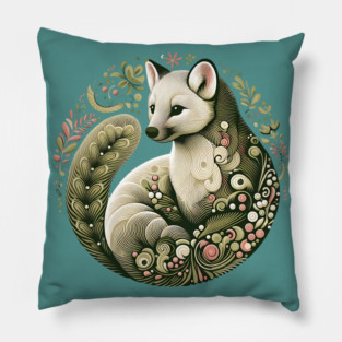 American Marten Botanical Nature Art Illustration2 Pillow