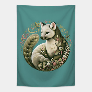American Marten Botanical Nature Art Illustration2 Tapestry