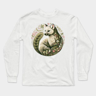 American Marten Botanical Nature Art Illustration2 Long Sleeve T-Shirt