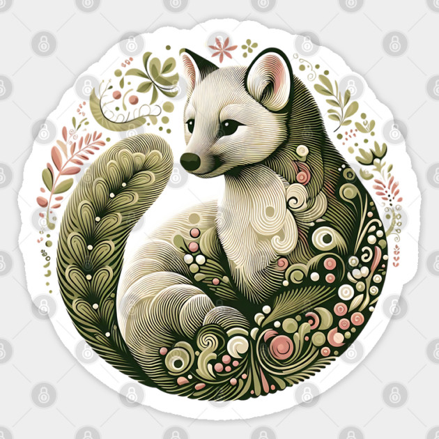 American Marten Botanical Nature Art Illustration2 Sticker by BirdsnStuff