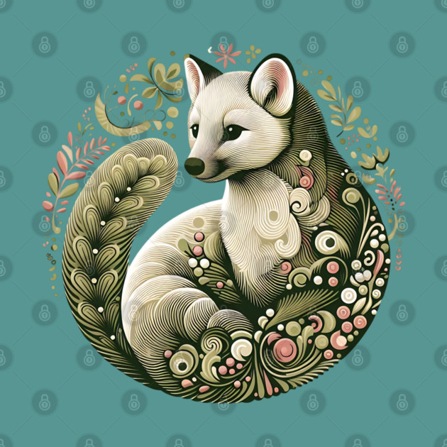 American Marten Botanical Nature Art Illustration2 by BirdsnStuff